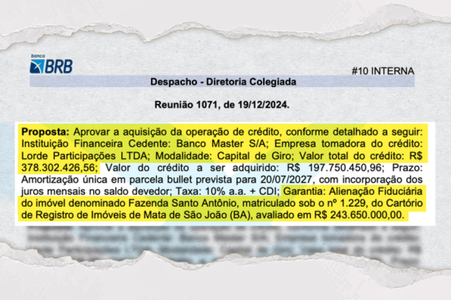 Master teria oferecido ao BRB imóvel sem vínculo formal como garantia de operação de R$ 198 milhões